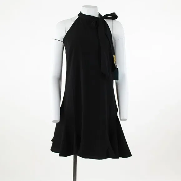 CeCe Tie Neck Sleeveless Dress in Rich Black - Picture 2 of 5